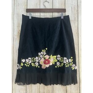 Vtg Velvet Floral Embroidered Skirt 10 Black Dark Romance Fairy Goth Cottagecore